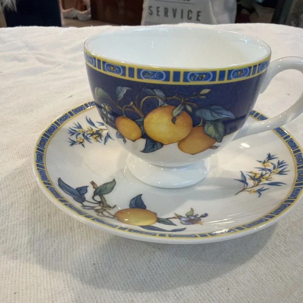 Wedgwood Citrons Lemons & Leaves Leigh Shape Footed‎ Cup and Saucer Bone China